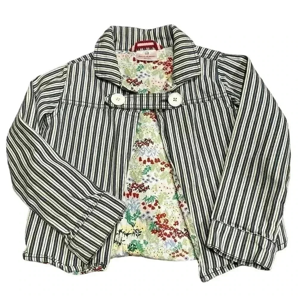 Hanna Andersson Blue Striped Floral Jacket Girls Size 120 / 6-7